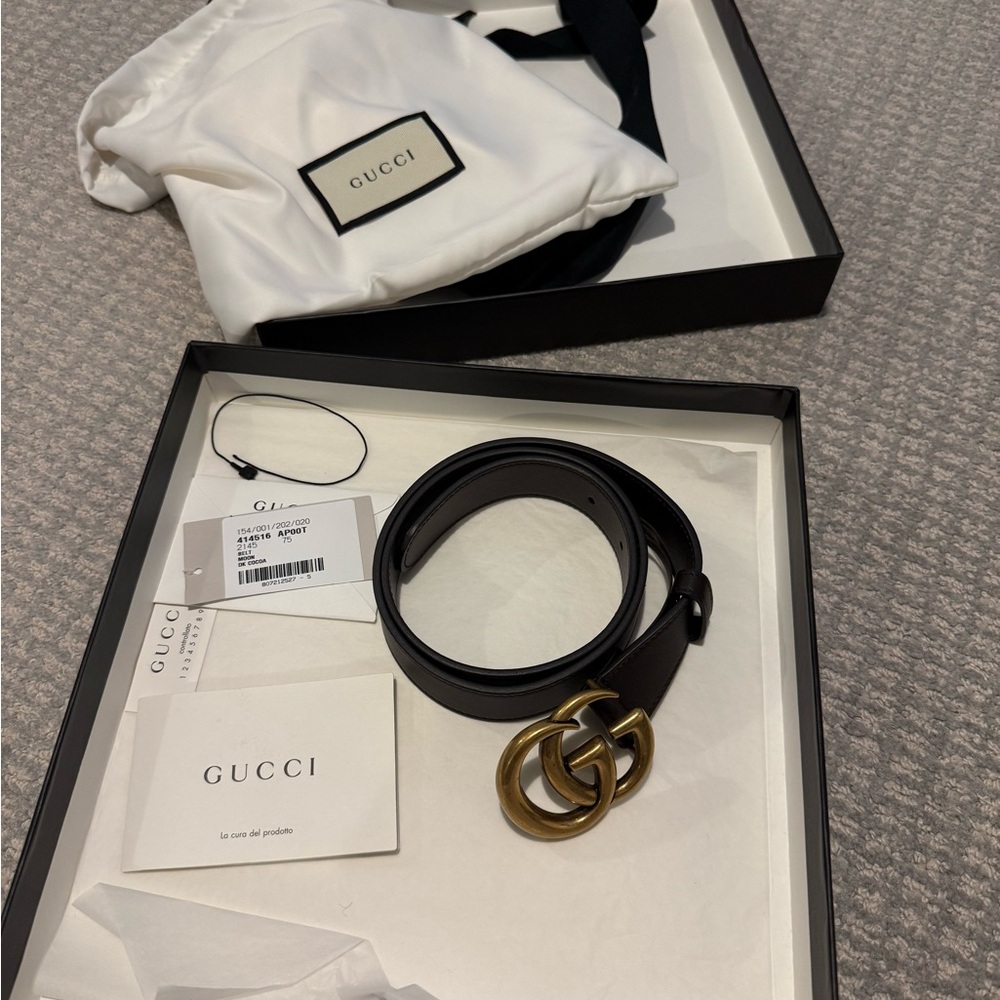 Gucci Dark Brown Leather Belt with Gold Double G Buckle